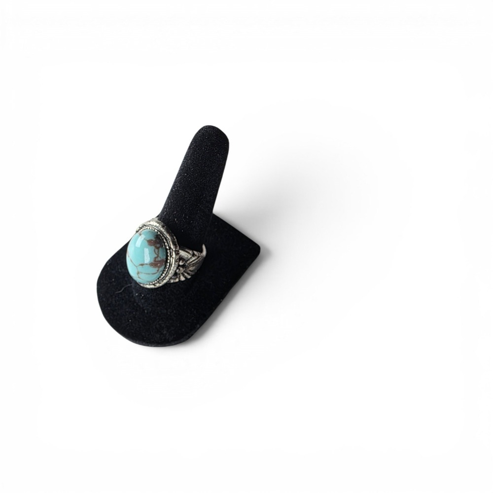 Vintage Southwestern Turquoise Stone Statement Ring Silver Size 7 Boho Style